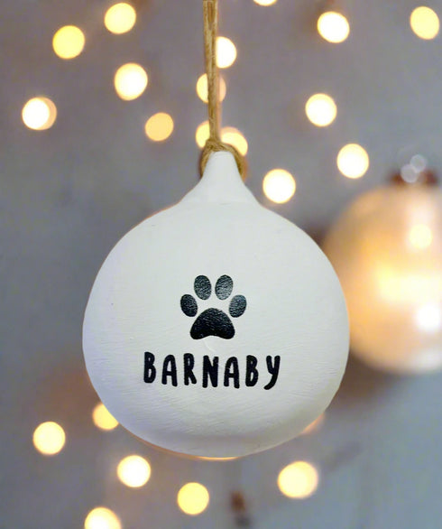 A Paw Print Personalised Ceramic Round Bauble